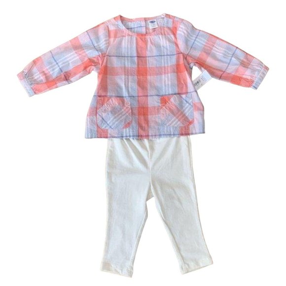 OLD NAVY Girl's Plaid Outfit Set 6-12 months New Top & Leggings Set NWT Girls - Picture 1 of 6